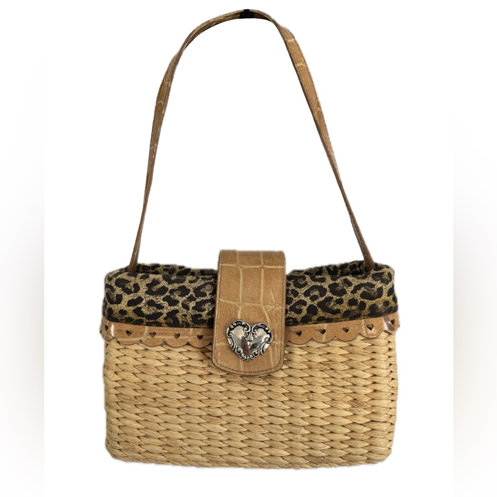 Boho Vintage Wicker Purse with Heart Pendant